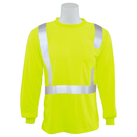 Deltaplus Birdseye T-shirt, Long Slv, Hi-Viz, Lime, 6X 64064
